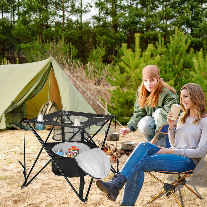 Portable Folding Camping Table - Built-in Cooler, Cup Holders, Picnic and Beach Dining Accessory - Ideal for Outdoor Travel, Hiking, Fishing & Cooking Enthusiasts