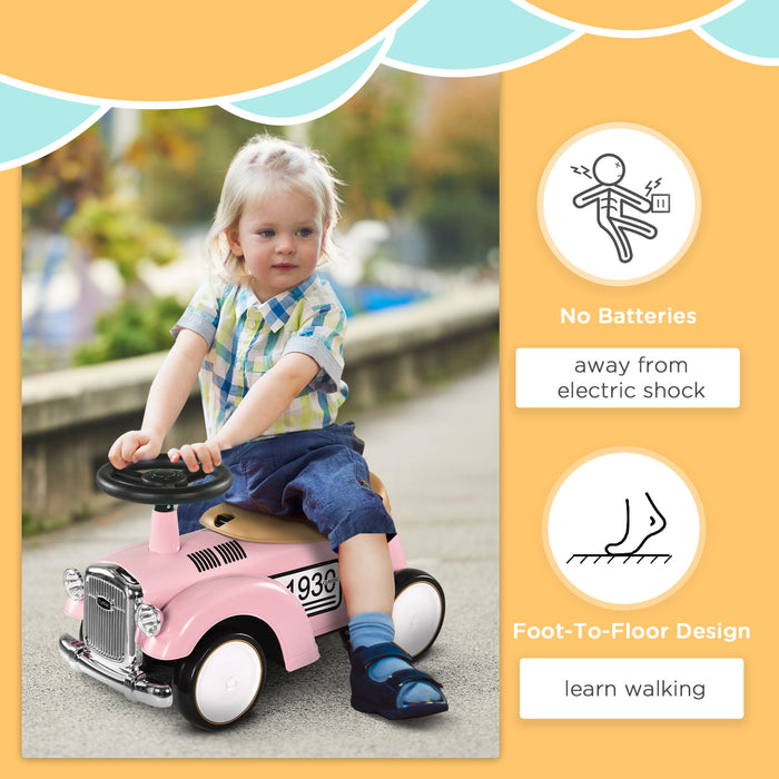 Toddler Foot-to-Floor Slider with Under-Seat Storage - Ride-On Sliding Car with Horn, Pink - Perfect for Kids Aged 12-36 Months