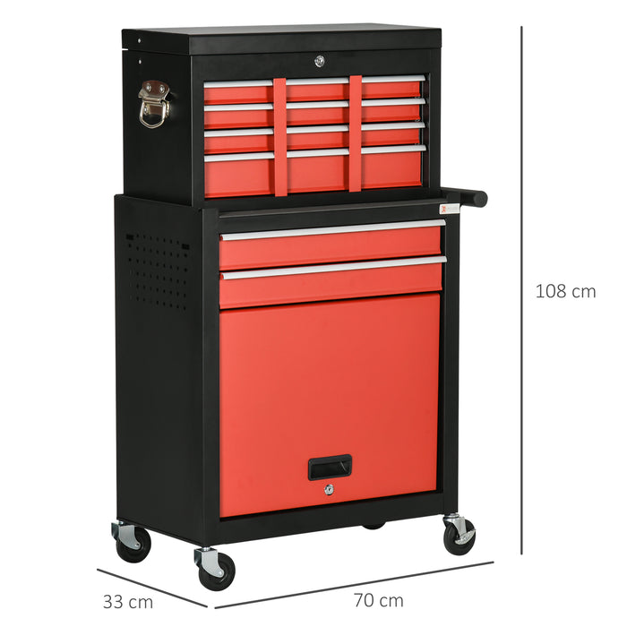 Workshop Trolley Tool Cabinet on Wheels - 6-Drawer Unit with Smooth Ball Bearing Slides, Lockable Roll Cab - Portable Storage Solution for Mechanics and DIY Enthusiasts