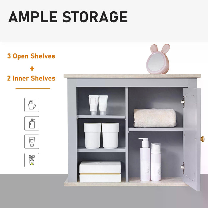 Bathroom Wall Mirror Cabinet with Door - Adjustable Shelving Storage Cupboard for Living Spaces, Grey - Ideal for Organizing Corridor & Room Essentials