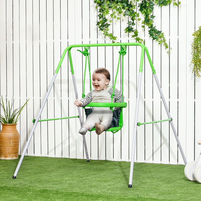 Steel Green Nursery Swing - Durable Outdoor Baby Swing with Safety Seat Belt & Supportive Back - Ideal for Playgrounds & Backyard Fun