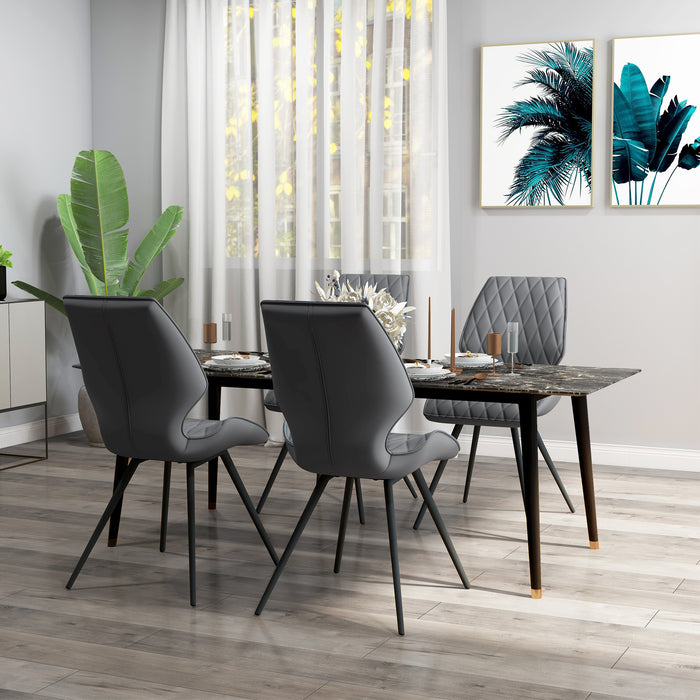 Modern Grey Dining Chair Set - 4 PU Leather Seats with Sturdy Metal Legs and Comfortable Backrests - Elegant Kitchen Furniture Upgrade