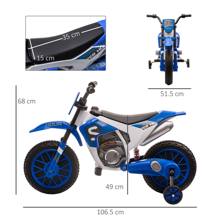 Kids Electric Motorbike - 12V Ride-On Motorcycle with Training Wheels, Blue - Perfect for 3-5-Year-Old Children