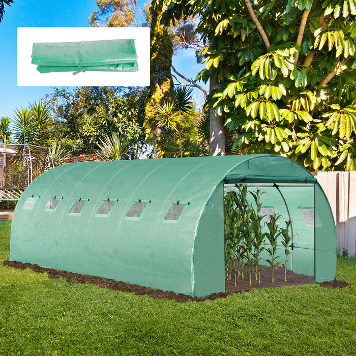Greenhouse PE Replacement Cover 6m x 3m x 2m -  Durable Winter Garden Plant Protector with Roll-Up Windows - Ideal for Tunnel Walk-In Greenhouses