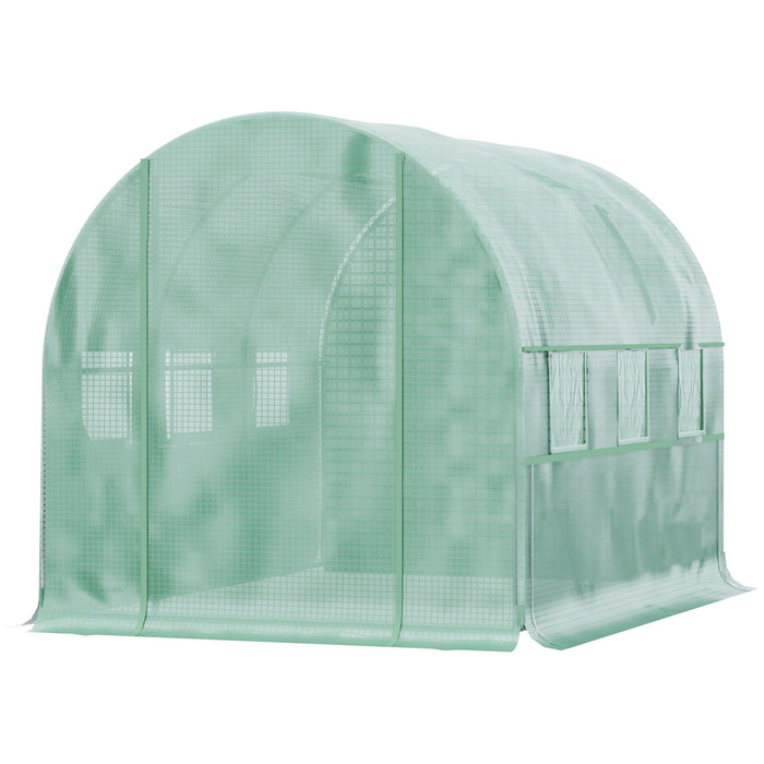 Walk-In Garden Polytunnel - Sturdy PE Cover, Roll-Up Zippered Door & 6 Ventilated Mesh Windows - Ideal for Plant Growth & Protection, 3x2x2m, Green