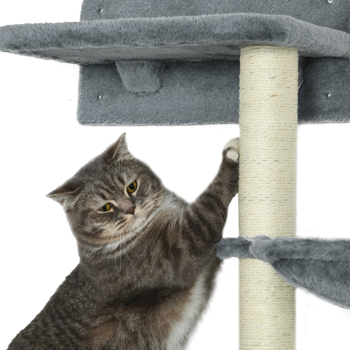 Cat Scratcher Haven - 4-Piece Wall-Mounted Cat Shelf with Scratching Post, Indoor Cat Tree - Perfect Climbing & Lounging Solution for Felines in Grey