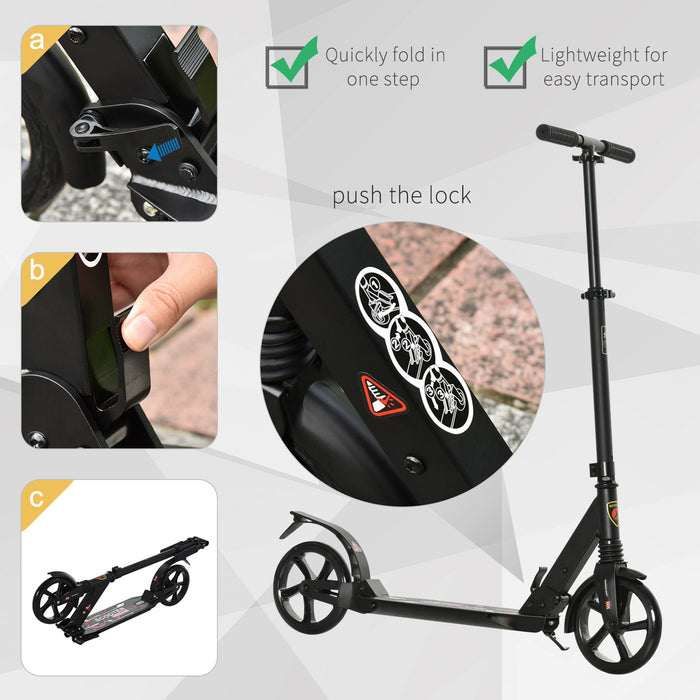 Kick Scooter with 2 Large Wheels - Adjustable Folding Design for Teens & Adults 14+ - Smooth Ride for Urban Commuting and Fun