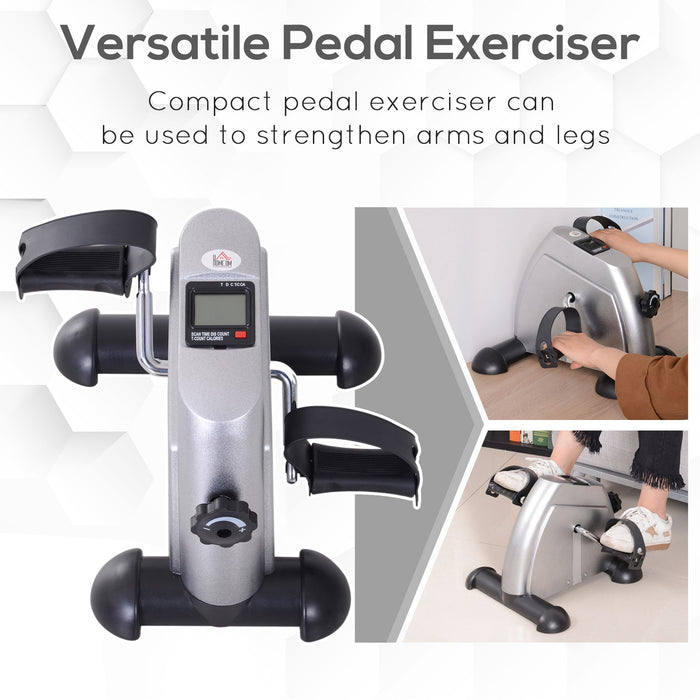 Compact Portable Mini Exercise Bike with LCD Display - 9W x 40D x 31H cm, Metallic Silver Finish - Ideal for Low-Impact Home Fitness and Rehabilitation
