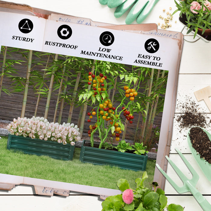 Steel Garden Planter Beds - Set of 2 Raised Outdoor Boxes for Flowers, Herbs, and Vegetables - Ideal for Home Gardening Enthusiasts