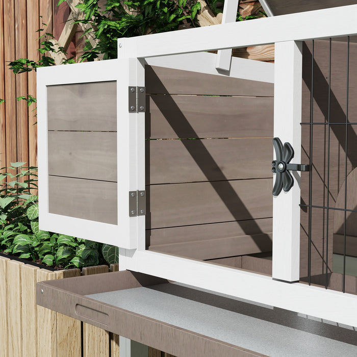 Wooden Pet Habitat for Small Animals - Spacious Bunny & Guinea Pig Hutch with Built-In Tray and Openable Asphalt Roof - Ideal for Garden Settings and Animal Comfort (84 x 43 x 70 cm, Brown)