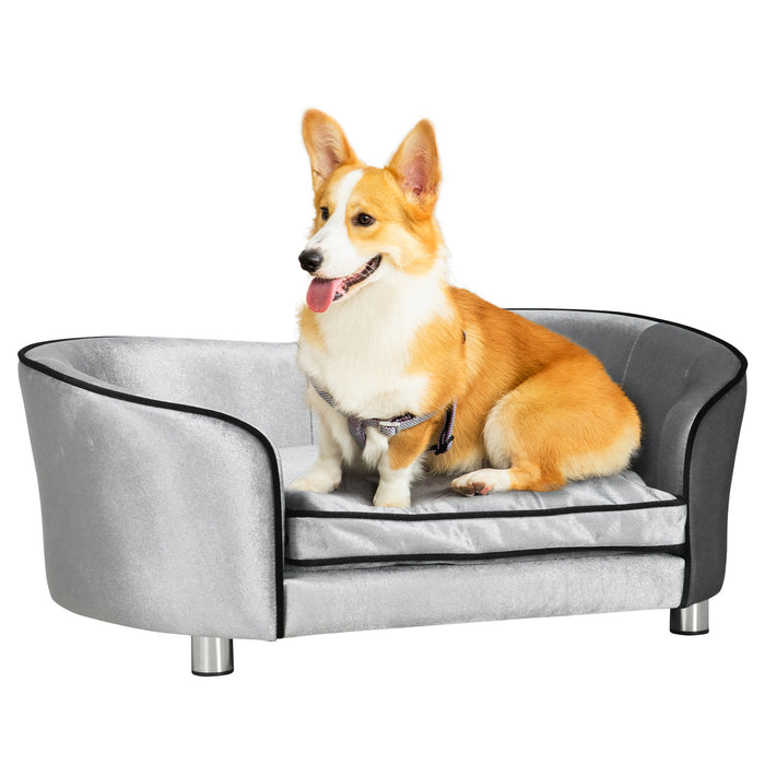 Pet Luxe Mini Couch - Comfy Dog Sofa Bed with Washable Soft Cushion & Thick Sponge - Ideal for Miniature Dogs & Kittens with Handy Storage Pocket