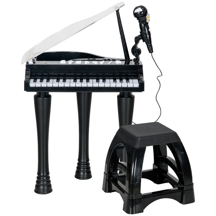 Kids Piano Keyboard with Stool - 32 Keys, Integrated Lights, Microphone, and Variety Sounds, Adjustable Legs - Ideal Musical Learning Toy for Aspiring Young Musicians