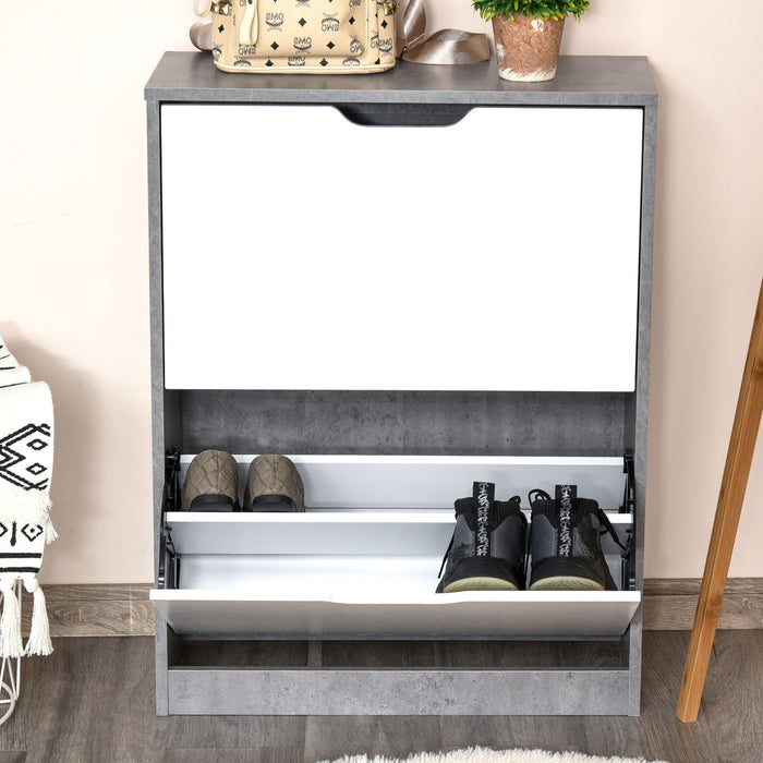 Modern 2-Tier Tipping Shoe Cabinet with Drawer - Wood Rack, Adjustable Shelf, Large-Capacity Storage - Space-Saving Organizer for Up to 8 Pairs of Shoes in Hallway or Entryway