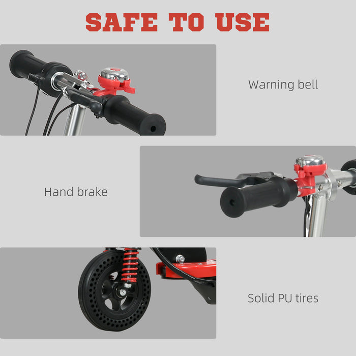 Folding Steel Electric Scooter with Warning Bell - Max Speed 15km/h in Eye-Catching Red - Ideal for Kids Aged 4 to 14