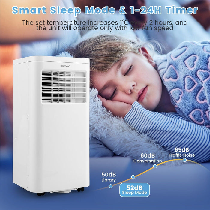 9000 BTU 4-in-1 Portable Air Conditioner - Built-in Dehumidifier and Smart Sleep Mode, White - Ideal for Managing Room Climate Comfortably