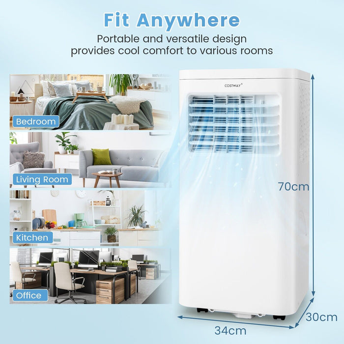 9000 BTU 4-in-1 Portable Air Conditioner - Built-in Dehumidifier and Smart Sleep Mode, White - Ideal for Managing Room Climate Comfortably