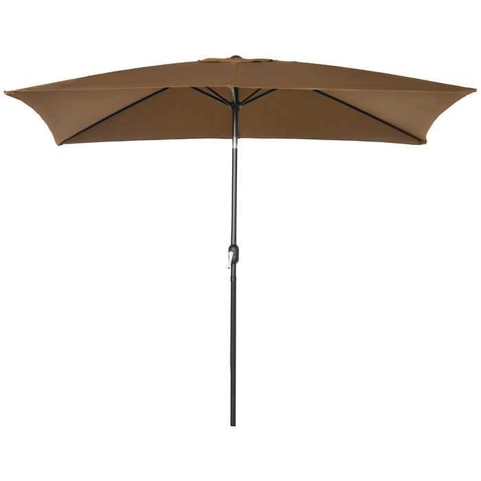 Rectangular Garden Parasol Umbrella 3x2m with Tilt Function - Outdoor Sun Shade Canopy, Aluminium Frame, and Crank Mechanism, Brown - Ideal for Patio, Backyard, or Poolside Relaxation