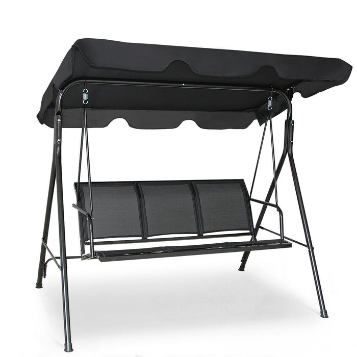 Garden Swing Chair - 3 Seater with Adjustable Canopy in Sleek Black - Perfect for Outdoor Relaxation and Home Landscaping