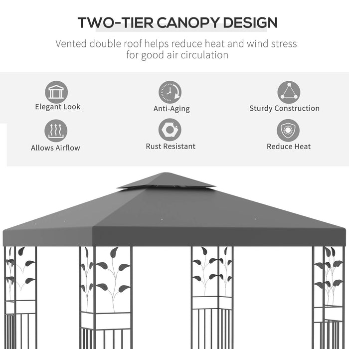 3 x 3m Steel Gazebo - Outdoor Garden Patio Canopy with 2-Tier Vented Roof, Marquee Party Tent Shelter - Elegant Design for Events & Backyard Decor, Grey