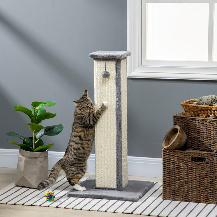 81cm Vertical Cat Scratcher - Natural Sisal Rope, Hanging Play Ball, Soft Plush Finish, in Elegant Grey - Designed for Cat Claw Health and Playful Engagement