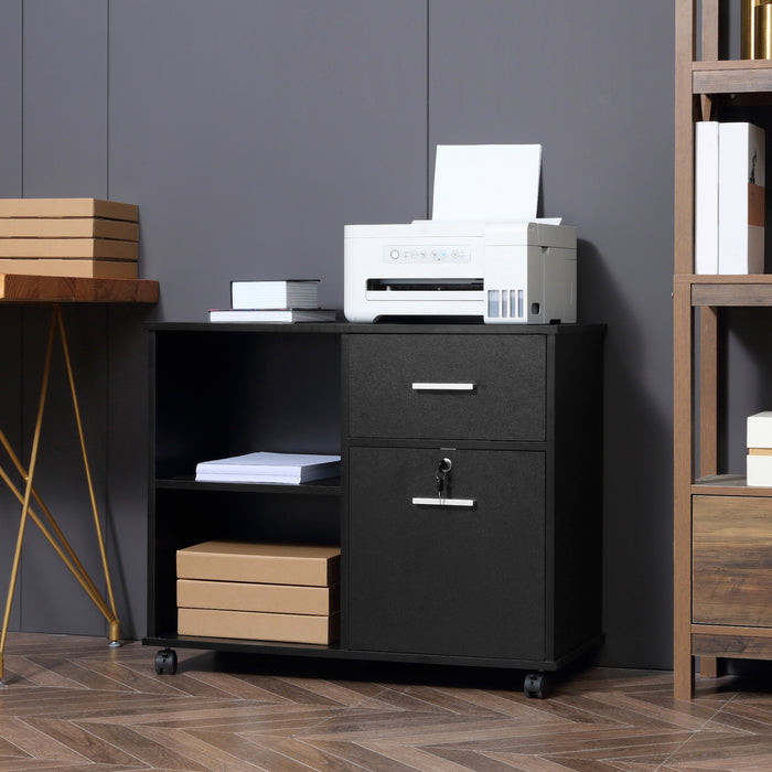 Mobile Office Storage Organizer - Rolling Filing Cabinet with Open Shelves and Drawers for A4 Papers - Space-Saving Printer Stand with Wheels for Home Office