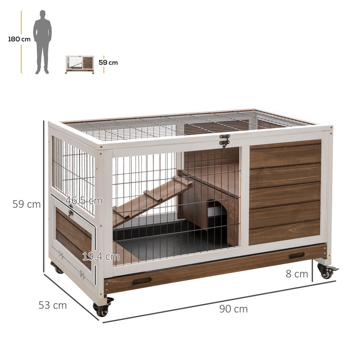 Indoor Wooden Rabbit Hutch with Enclosed Run - Spacious and Durable Small Pet Shelter in Brown - Ideal for Rabbits and Small Animals