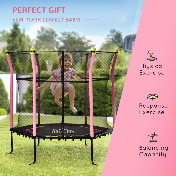 63-Inch Pink Kids Trampoline with Safety Enclosure Net - Mini Indoor/Outdoor Bouncer for Children - Ideal for Toddlers & Kids Aged 3-10 Years