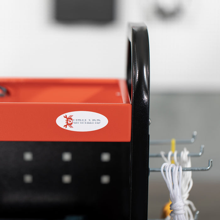 3-Tier Shelf Tool Cart with Wheels - Heavy-Duty Storage Trolley for Garage Workshop, Warehouse DIY, Includes 10 Hooks, 100kg Capacity - Red Organizer for Professionals and Hobbyists