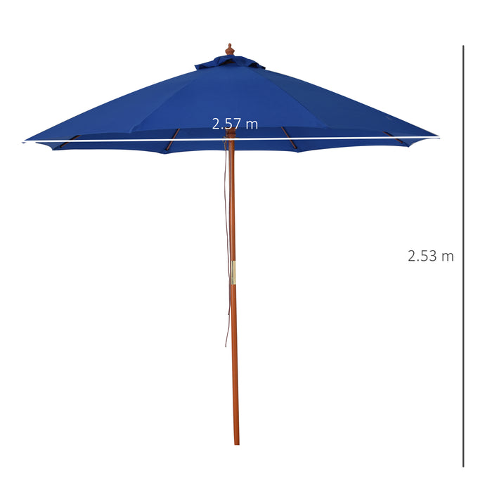 Wooden 2.5m Garden Parasol - Outdoor Sun Shade Umbrella with Ventilated Canopy, Blue - Ideal for Patio, Market & Backyard Relaxation