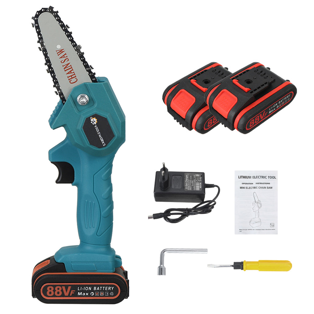 VIOLEWORKS 4 Inches 21V - Cordless Electric One-Hand Chain Saw, Woodworking Cutting Tool with Battery Kit - Ideal for DIY Enthusiasts and Professional Woodworkers