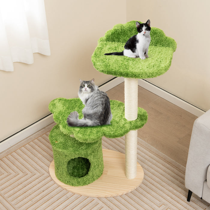 Cute Cat Tree - 97cm Structure with Fully Wrapped Sisal Scratching Posts - Ideal for Cat Exercise and Claw Health