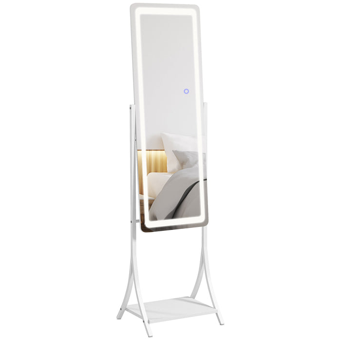 LED-Lit Free Standing Full-Length Dressing Mirror - Adjustable 3-Color Temperature Settings - Includes Convenient Storage Shelf for Accessories and Essentials