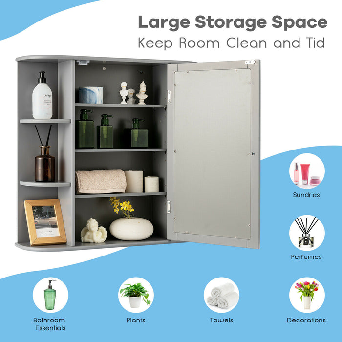 Mirrored 3-Tier Wall Cabinet - Grey Finish, Bathroom Storage Solution - Ideal for Organizing Personal Hygiene Products