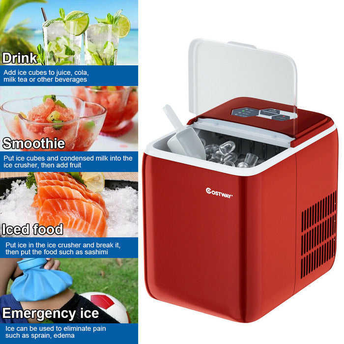 Portable Electric Ice Cube Maker 2.6L in Red - Efficient, Compact, and Convenient Kitchen Appliance for Ice Production - Ideal for Parties, Picnics, and Beverage Needs