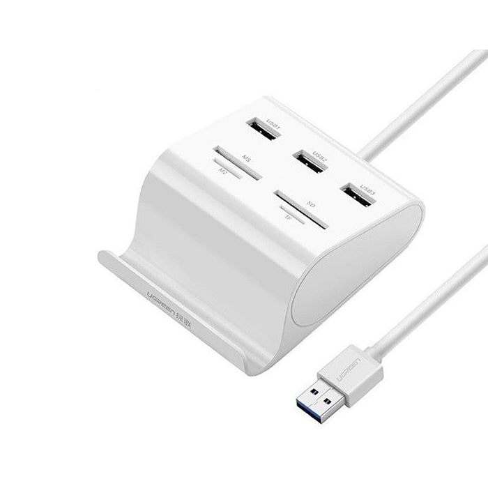 UGREEN US156 7-In-1 USB Hub - Multi-Functional USB 3.0 TF/SD/M2/MS Card Reader, 5Gbps Fast Speed, LED Indicator Docking Station - With Phone Stand for Easy Organization
