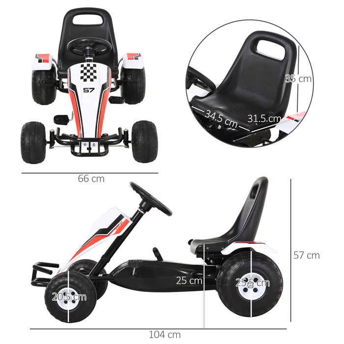 Kids' Racing-Style Pedal Go-Kart with Adjustable Seat - Durable PP Construction in White & Red - Fun Outdoor Activity for Children