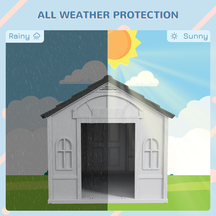 Durable Grey Plastic Canine Shelter - Weatherproof Outdoor Dog House With Sturdy Design - Perfect for All-Weather Protection for Pets