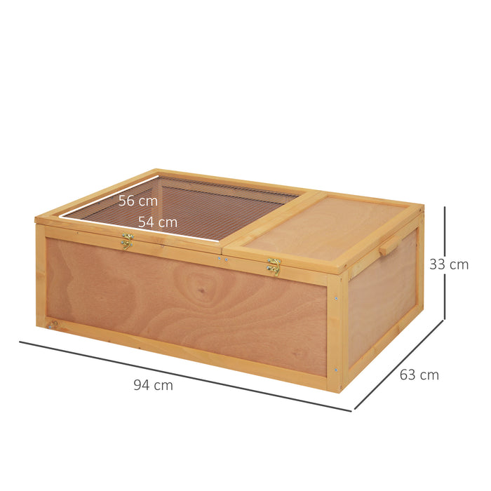 Wooden Tortoise Habitat - 94 cm Two-Room Turtle Terrarium for Small Reptiles, Natural Look - Ideal for Pet Safety and Comfort