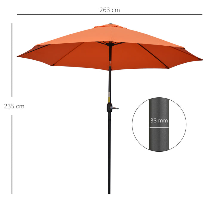 2.6M Patio Parasol Sun Umbrella - Tilt Shade Shelter, Crank Opening, 8-Rib Aluminum Frame, Orange - Ideal for Outdoor Comfort and UV Protection