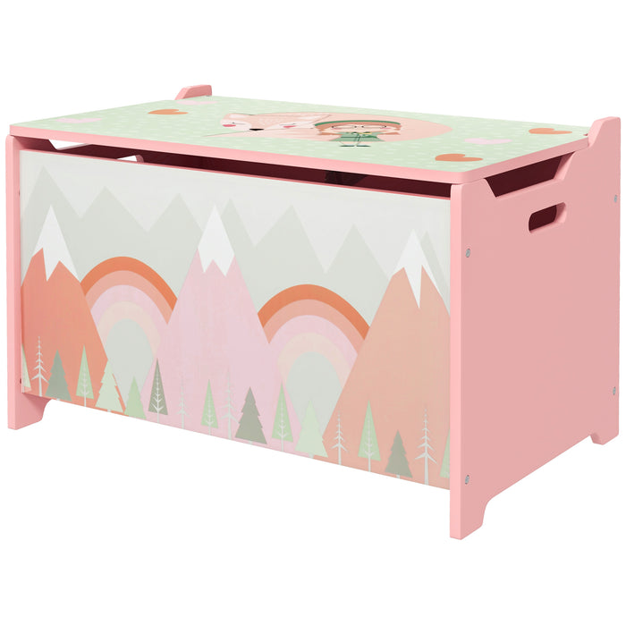 Kids Toy Chest with Lid and Safety Hinge - Cute Pink Animal Designed Toy Box for Girls and Boys - Spacious Storage Solution for Children’s Playroom
