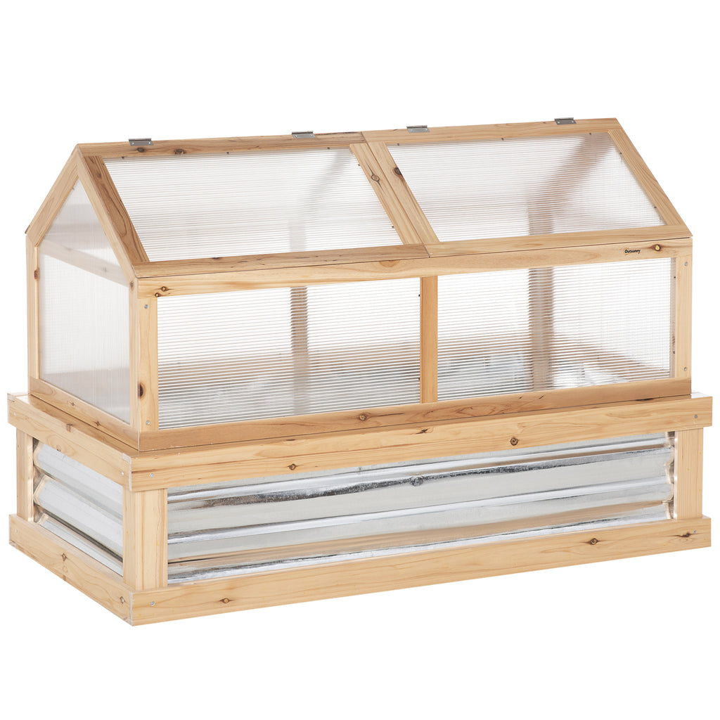 Raised Garden Bed with Cold Frame Greenhouse Top - Wooden Flower Planter with Protection Cover, 122x61x81.7cm in Natural Finish - Ideal for Season Extension and Pest Control