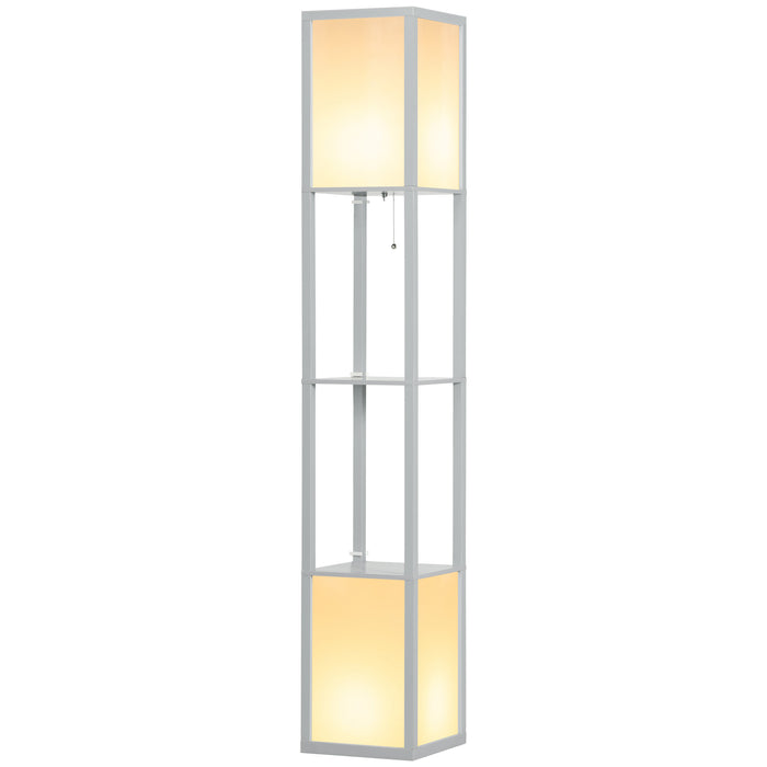 Modern Dual Ambient Shelf Floor Lamp - 156cm Tall Standing Light for Living Room Bedroom - Space-Saving & Elegant Lighting Solution in Grey