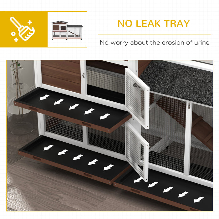 Wooden Dual-Level Rolling Animal Hutch - Spacious Enclosure with Easy Mobility - Ideal Shelter for Small Pets in Brown