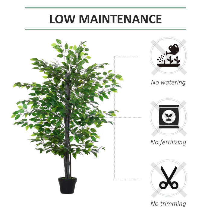 Artificial Banyan Tree 145cm - Lifelike Green Faux Plant with Cement Pot, Indoor/Outdoor Decor - Home & Office Vibrant Greenery Accent