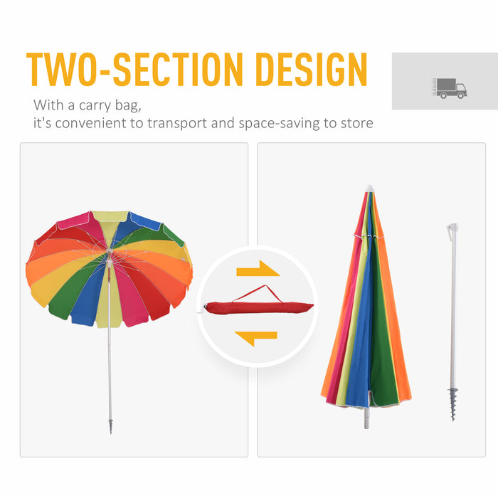 Arc 2.4m Beach Umbrella with Sand Anchor - Adjustable Tilt, Multicolor, Includes Carry Bag - Perfect Sun Protection for Outdoor Patio Use