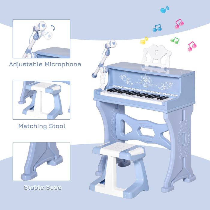 Kids Mini Grand Piano with Stool & Microphone - 37-Key Electronic Learning Keyboard for Music Education - Ideal Toy for Aspiring Young Musicians & Beginners