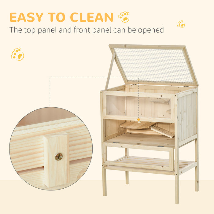 Wooden 3-Tier Hamster Home - Spacious Fir Wood Cage for Mice, Guinea Pigs & Small Rodents - 60x40x80cm Pet Habitat with Play Area