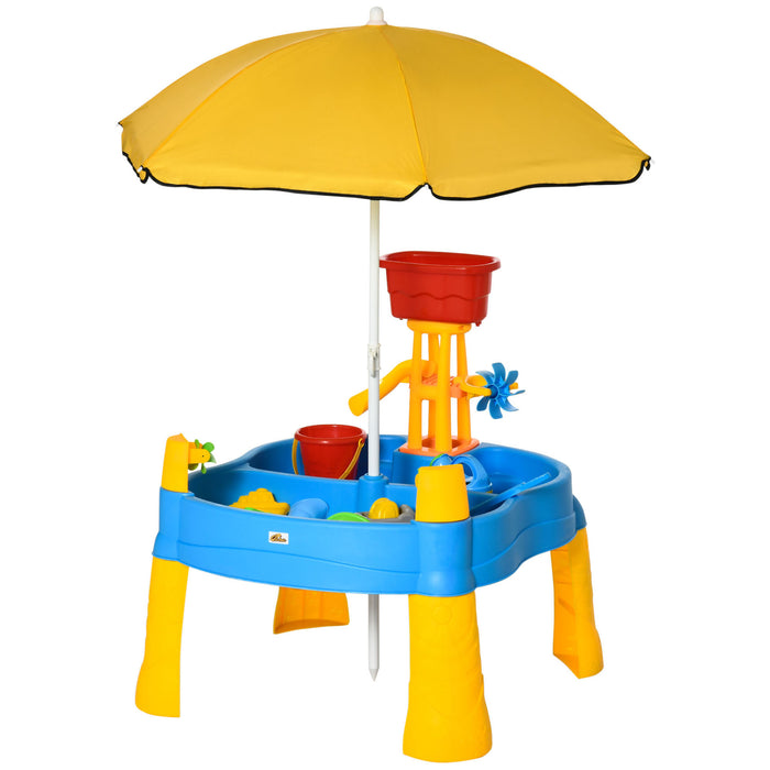2 in 1 Sand and Water Play Table with Fun Accessories - Includes Adjustable, Colorful Parasol - Ideal for Creative Outdoor Play for Children