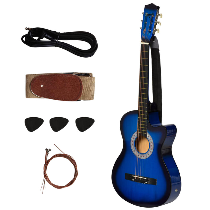 38in Acoustic-Electric Guitar with Cutaway Design - Premium Gloss Finish, Beginner-Friendly Instrument with Case - Ideal for New Guitarists and Travel Musicians