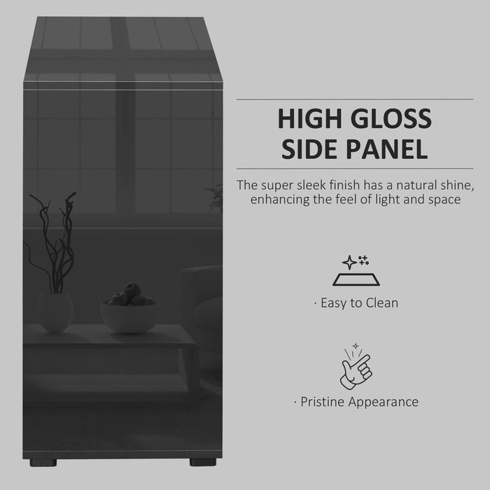 High Gloss Black Sideboard with Push-Open Mechanism - Modern 2-Drawer Side Cabinet for Storage - Elegant Furniture for Living Room and Bedroom